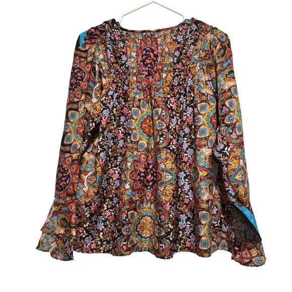 Johnny Was Multi Mandala Margot Paisley Floral Print Bell Sleeve Blouse S (FLAW) - Picture 2 of 8